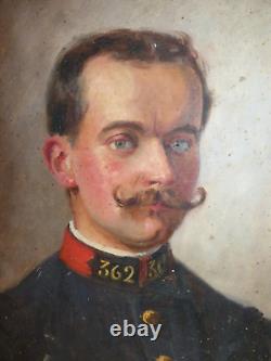 'Old Oil Painting on Canvas of a 14-18 War Officer, Signed'