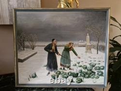 Old Oil Painting on Canvas of a Priest Hunting a Rabbit, Signed