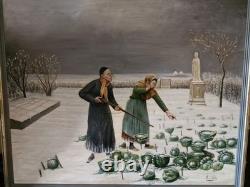 Old Oil Painting on Canvas of a Priest Hunting a Rabbit, Signed