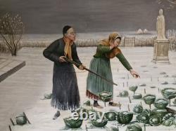 Old Oil Painting on Canvas of a Priest Hunting a Rabbit, Signed