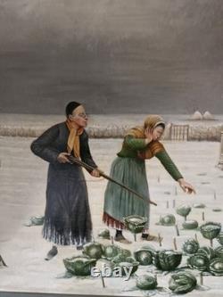 Old Oil Painting on Canvas of a Priest Hunting a Rabbit, Signed
