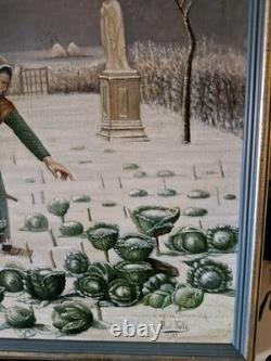 Old Oil Painting on Canvas of a Priest Hunting a Rabbit, Signed