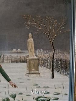 Old Oil Painting on Canvas of a Priest Hunting a Rabbit, Signed