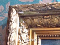 Old Oil Painting on Cardboard Lake Shore Old Gilded Wooden Frame