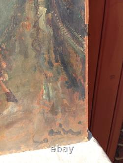 Old Oil Painting on Cardboard Parisian Scene Paris Signed Cini