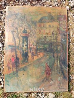 Old Oil Painting on Cardboard Parisian Scene Paris Signed Cini