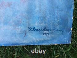 Old Oil Painting on Cardboard Portrait of a Woman Signed Schneider Kunz 1974