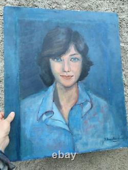 Old Oil Painting on Cardboard Portrait of a Woman Signed Schneider Kunz 1974