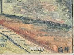 Old Oil Painting on Cardboard Signed G. M (Copy of Utrillo) Dated Easter 1958