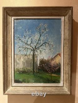 Old Oil Painting on Panel Apple Trees with Knife Flowers Unsigned Tree