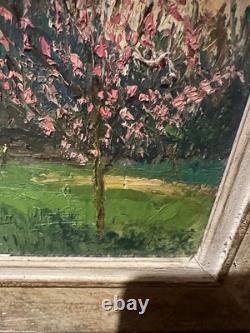 Old Oil Painting on Panel Apple Trees with Knife Flowers Unsigned Tree