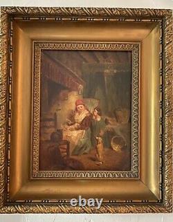 Old Oil Painting on Panel Late 19th Century After Teniers Dutch School