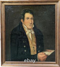 Old Oil Portrait on Canvas, Male Figure with Letter