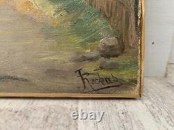 Old Oil on Canvas Autumn Village Signed at the bottom right Reckas