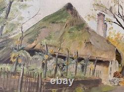 Old Oil on Canvas Autumn Village Signed at the bottom right Reckas