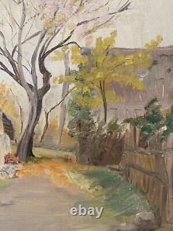 Old Oil on Canvas Autumn Village Signed at the bottom right Reckas