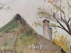 Old Oil on Canvas Autumn Village Signed at the bottom right Reckas