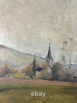 Old Oil on Canvas French School late 19th Century Village Landscape of France