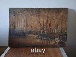 Old Oil on Canvas Landscape Underwood Washerwomen Signed A Grange 1934