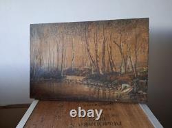 Old Oil on Canvas Landscape Underwood Washerwomen Signed A Grange 1934
