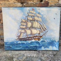 Old Oil on Canvas Marine Sailboat Signed