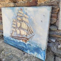 Old Oil on Canvas Marine Sailboat Signed