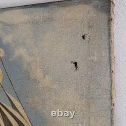 Old Oil on Canvas Marine Sailboat Signed