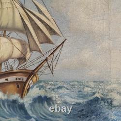 Old Oil on Canvas Marine Sailboat Signed