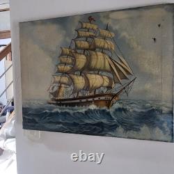 Old Oil on Canvas Marine Sailboat Signed