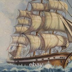 Old Oil on Canvas Marine Sailboat Signed