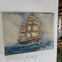 Old Oil on Canvas Marine Sailboat Signed