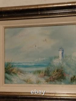 Old Oil on Canvas Painting of Breton Marine Landscape and Its Lighthouse Signed COE