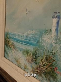 Old Oil on Canvas Painting of Breton Marine Landscape and Its Lighthouse Signed COE