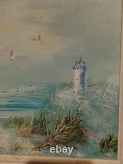 Old Oil on Canvas Painting of Breton Marine Landscape and Its Lighthouse Signed COE