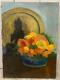Old Oil On Canvas Still Life With Flowers Signed In The Lower Left