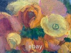 Old Oil on Canvas Still Life with Flowers Signed in the Lower Left