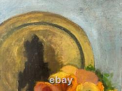 Old Oil on Canvas Still Life with Flowers Signed in the Lower Left