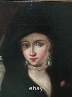 Old Oil on Canvas Tableau Portrait of a Woman from the 19th Century