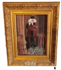 Old Oil on Canvas The Beggar signed at the bottom right J de L 50 x 40cm