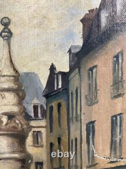 Old Oil on Canvas View of a Fountain, Signed and Dated 1912, Alsace