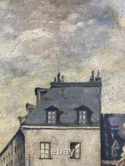 Old Oil on Canvas View of a Fountain, Signed and Dated 1912, Alsace