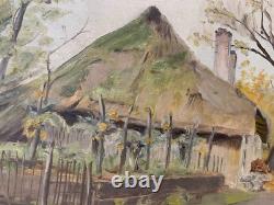 Old Oil on Canvas XIX-XX Village of Autumn Eastern School signed