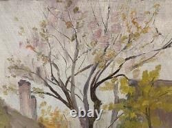 Old Oil on Canvas XIX-XX Village of Autumn Eastern School signed