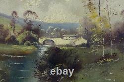 Old Oil on Canvas depicting a landscape by the river signed Forestier