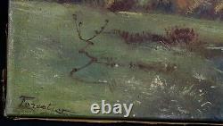 Old Oil on Canvas depicting a landscape by the river signed Forestier