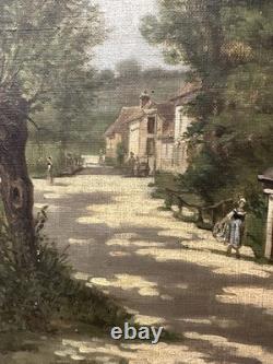 Old Oil on Canvas with Signature Trace Genre Scene French School
