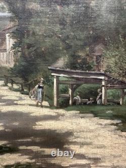 Old Oil on Canvas with Signature Trace Genre Scene French School