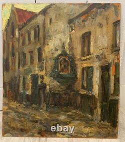 Old Oil on Panel Painting The Alley Signed in bottom right