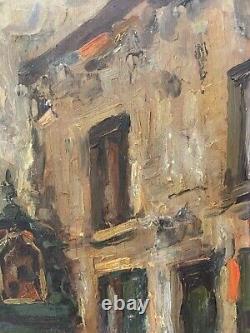 Old Oil on Panel Painting The Alley Signed in bottom right