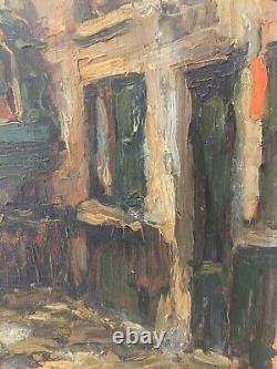 Old Oil on Panel Painting The Alley Signed in bottom right